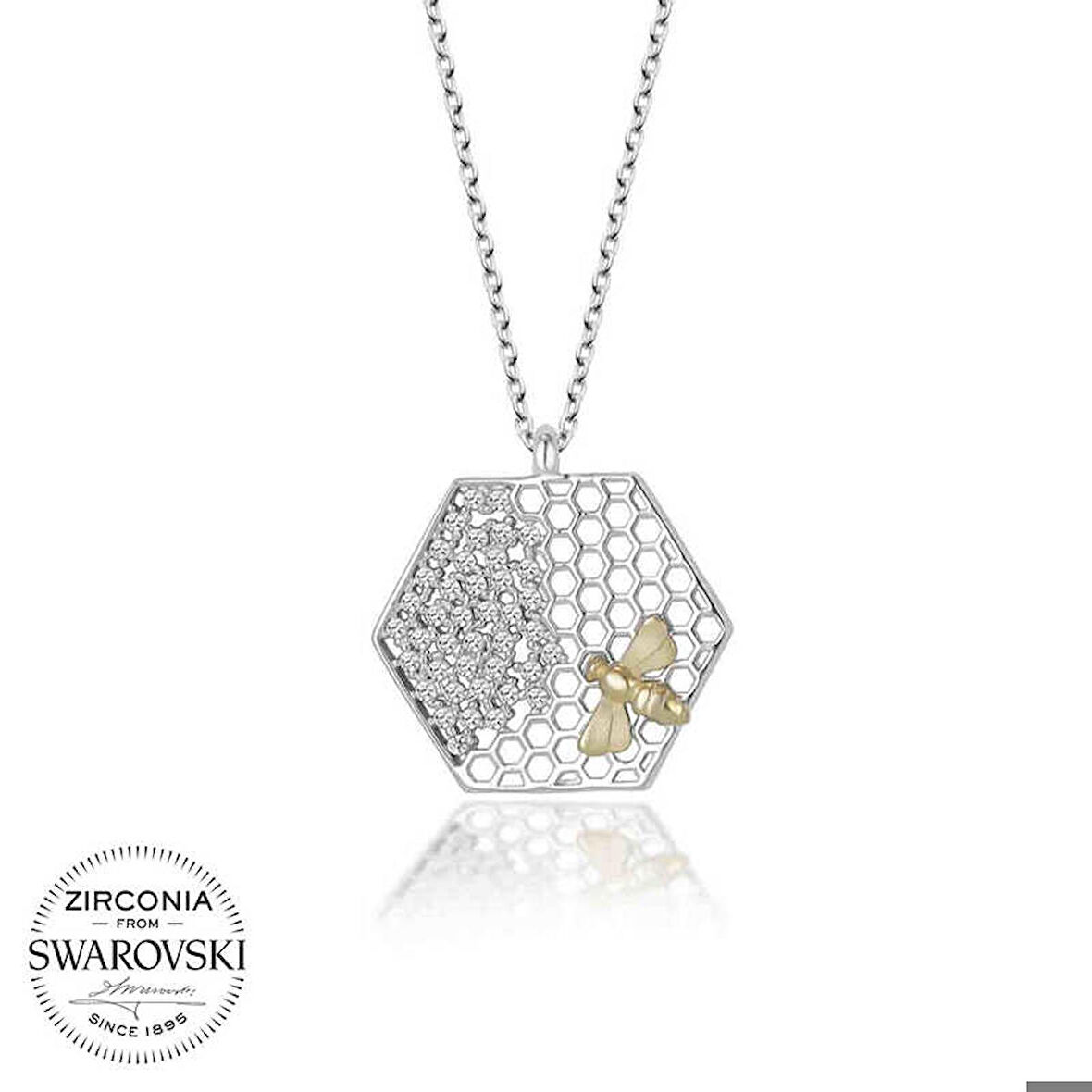 Ebuz Swarovski Taşlı Gümüş Arı Bayan Kolye