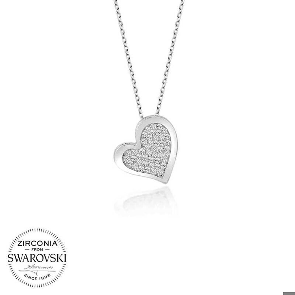 Ebuz Swarovski Taşlı Gümüş Kalp Bayan Kolye