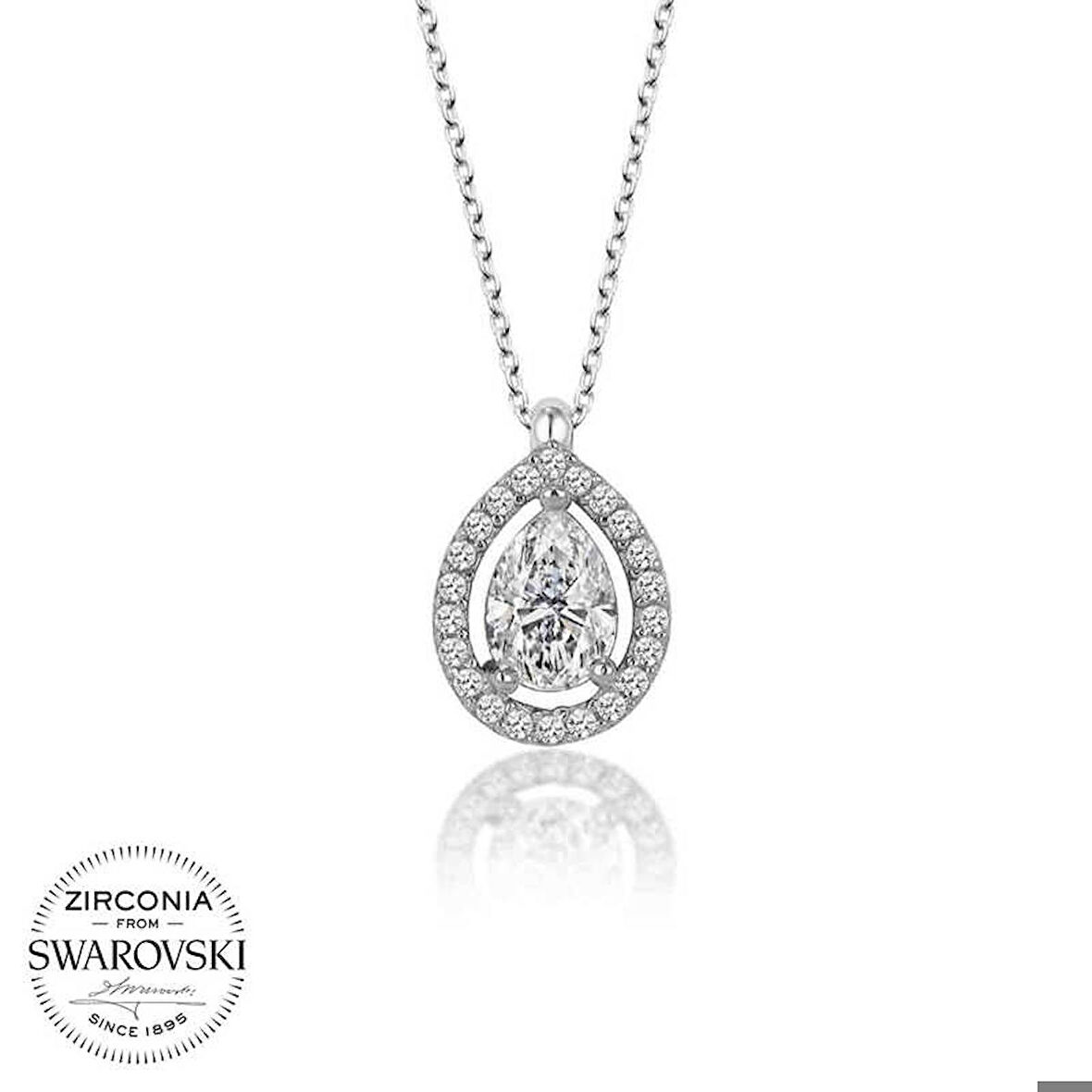 Ebuz Swarovski Taşlı Gümüş Tektaş Kadın Kolye