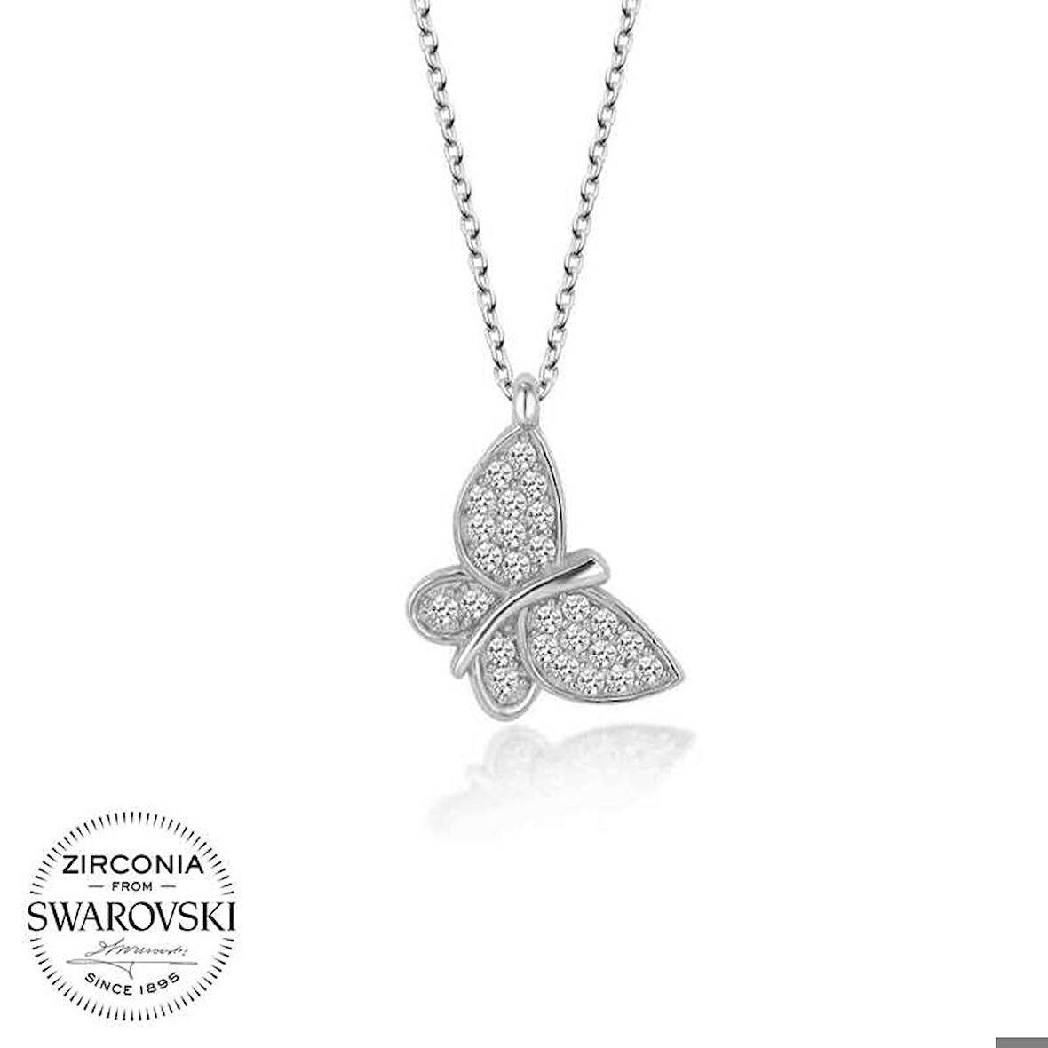 Ebuz Swarovski Taşlı Gümüş Kelebek Kadın Kolye