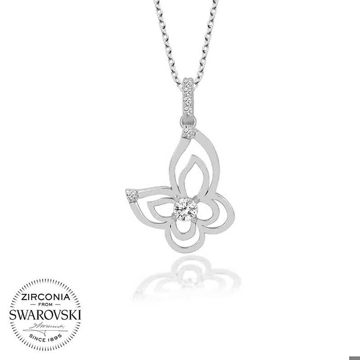 Ebuz Swarovski Taşlı Gümüş Kelebek Kadın Kolye