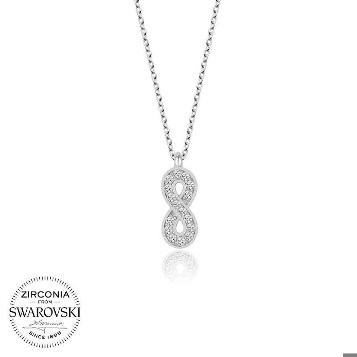 Ebuz Swarovski Taşlı Gümüş Sonsuzluk Bayan Kolye