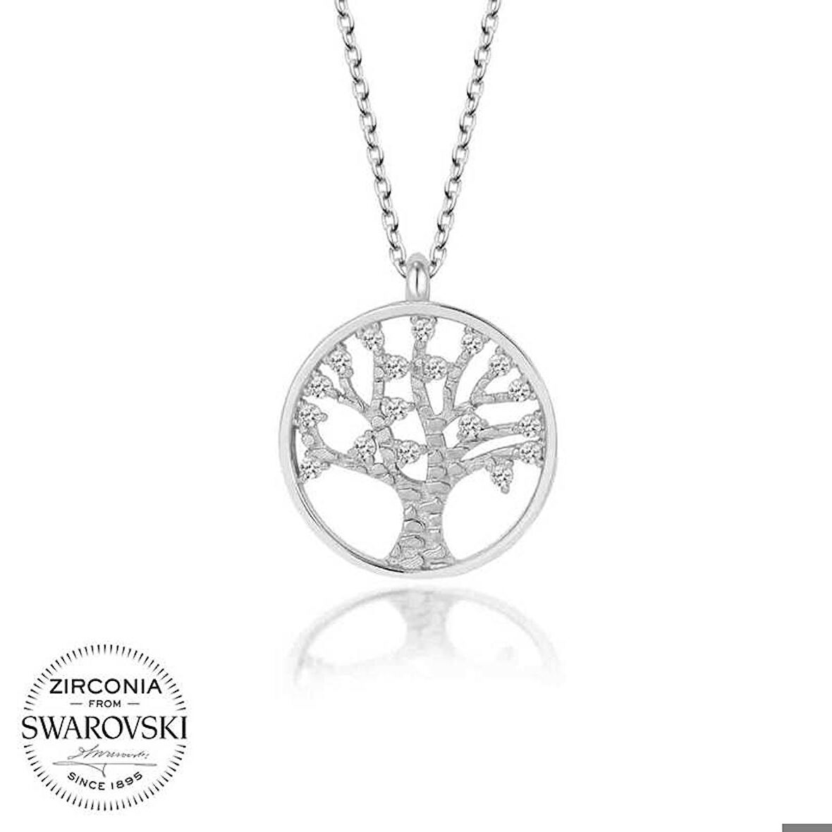Ebuz Swarovski Taşlı Gümüş Hayat Ağacı Kadın Kolye