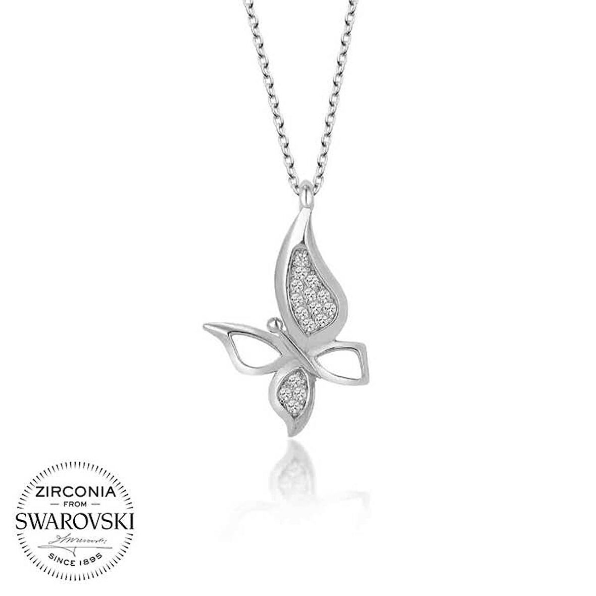 Ebuz Swarovski Taşlı Gümüş Kelebek Bayan Kolye