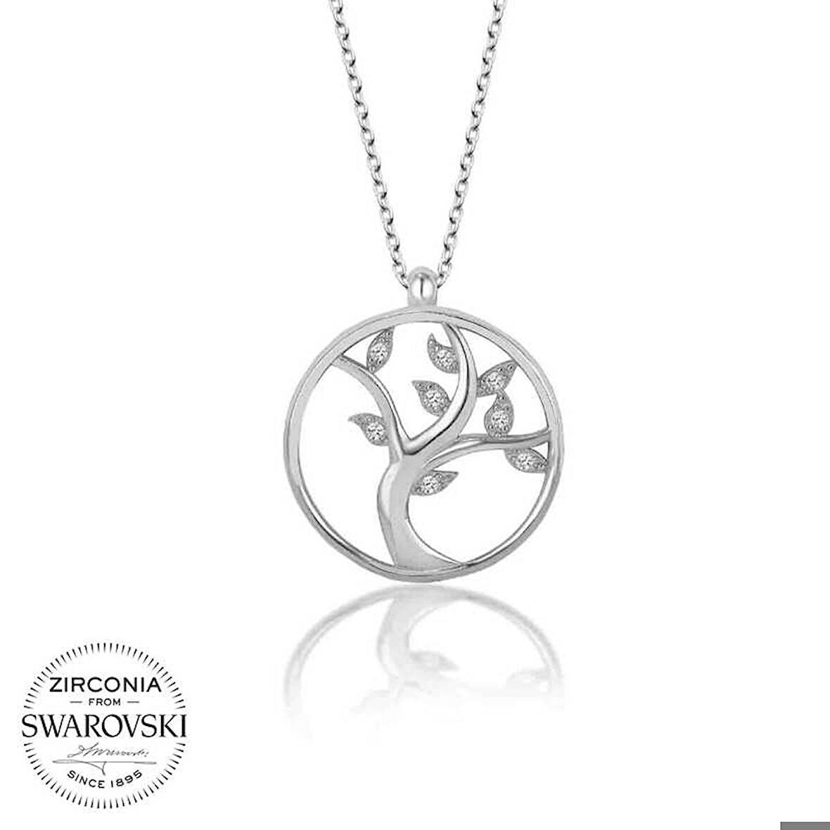 Ebuz Swarovski Taşlı Gümüş Hayat Ağacı Bayan Kolye