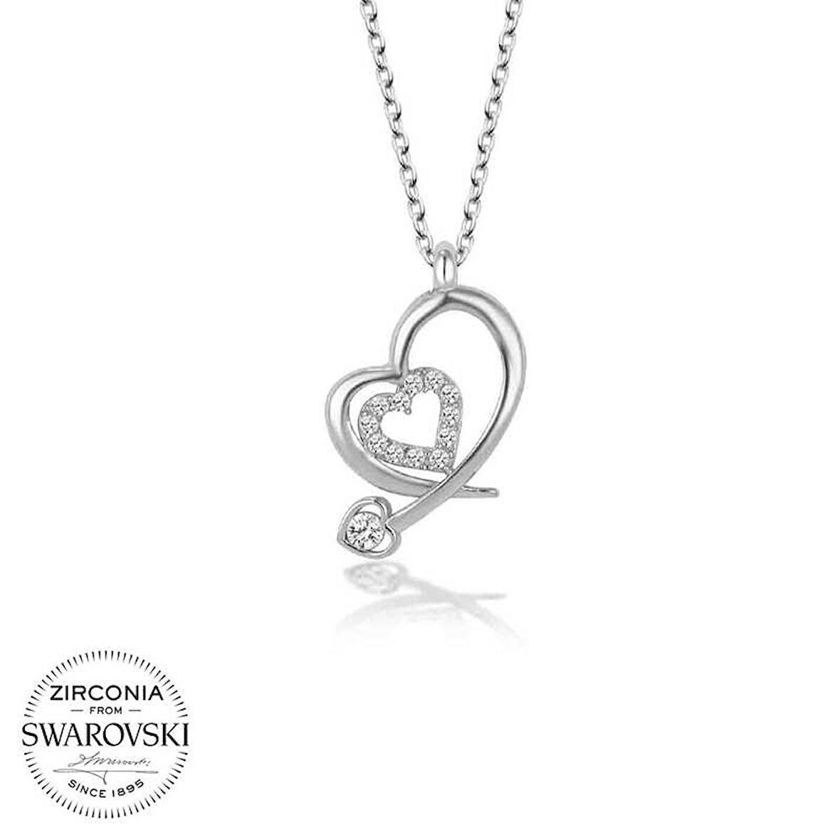 Ebuz Swarovski Taşlı Gümüş Kalp Bayan Kolye