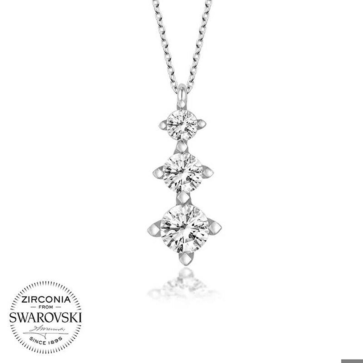 Ebuz Swarovski Taşlı Gümüş Üçtaş Tektaş Bayan Kolye