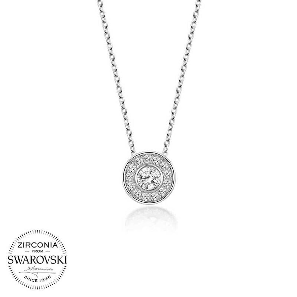 Ebuz Swarovski Taşlı Gümüş Çember Tektaş Bayan Kolye