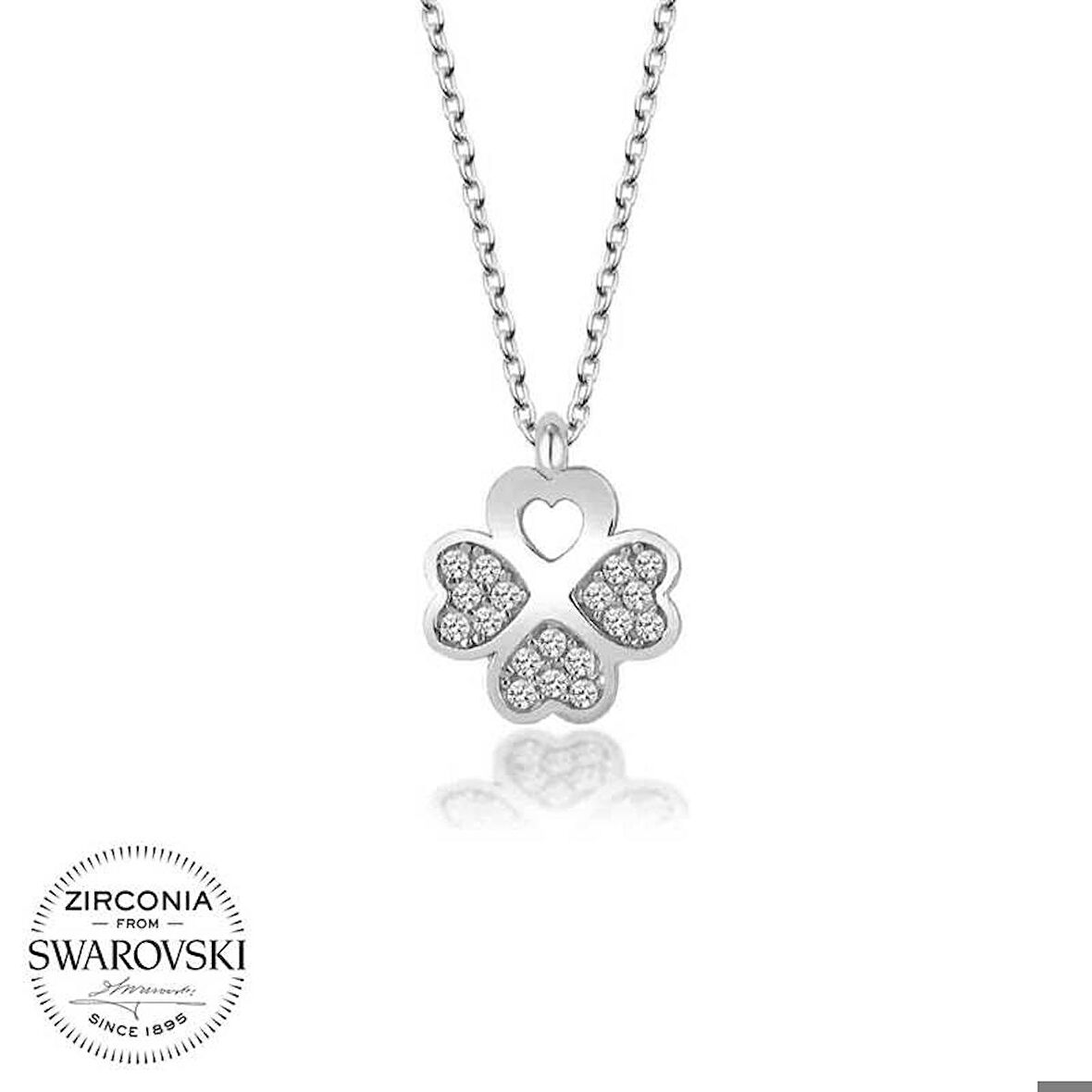 Ebuz Swarovski Taşlı Gümüş Yonca Bayan Kolye