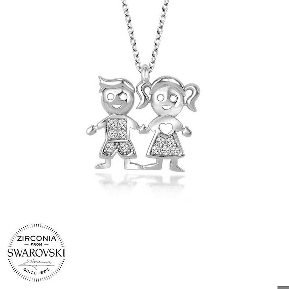 Ebuz Swarovski Taşlı Gümüş Erkek Kız Çocuk Kadın Kolye