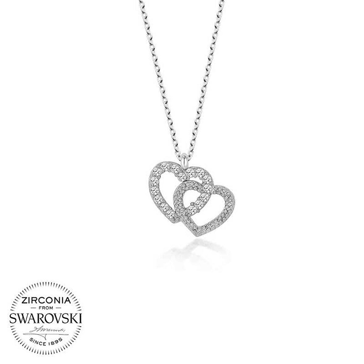 Ebuz Swarovski Taşlı Gümüş Kalp Bayan Kolye