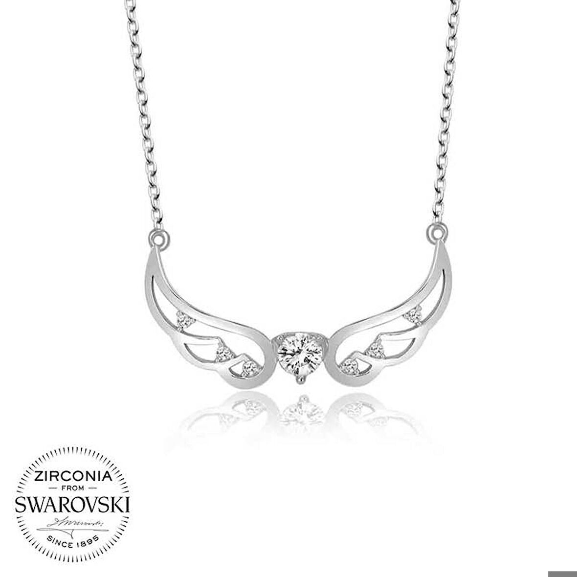 Ebuz Swarovski Taşlı Gümüş Kanat Bayan Kolye