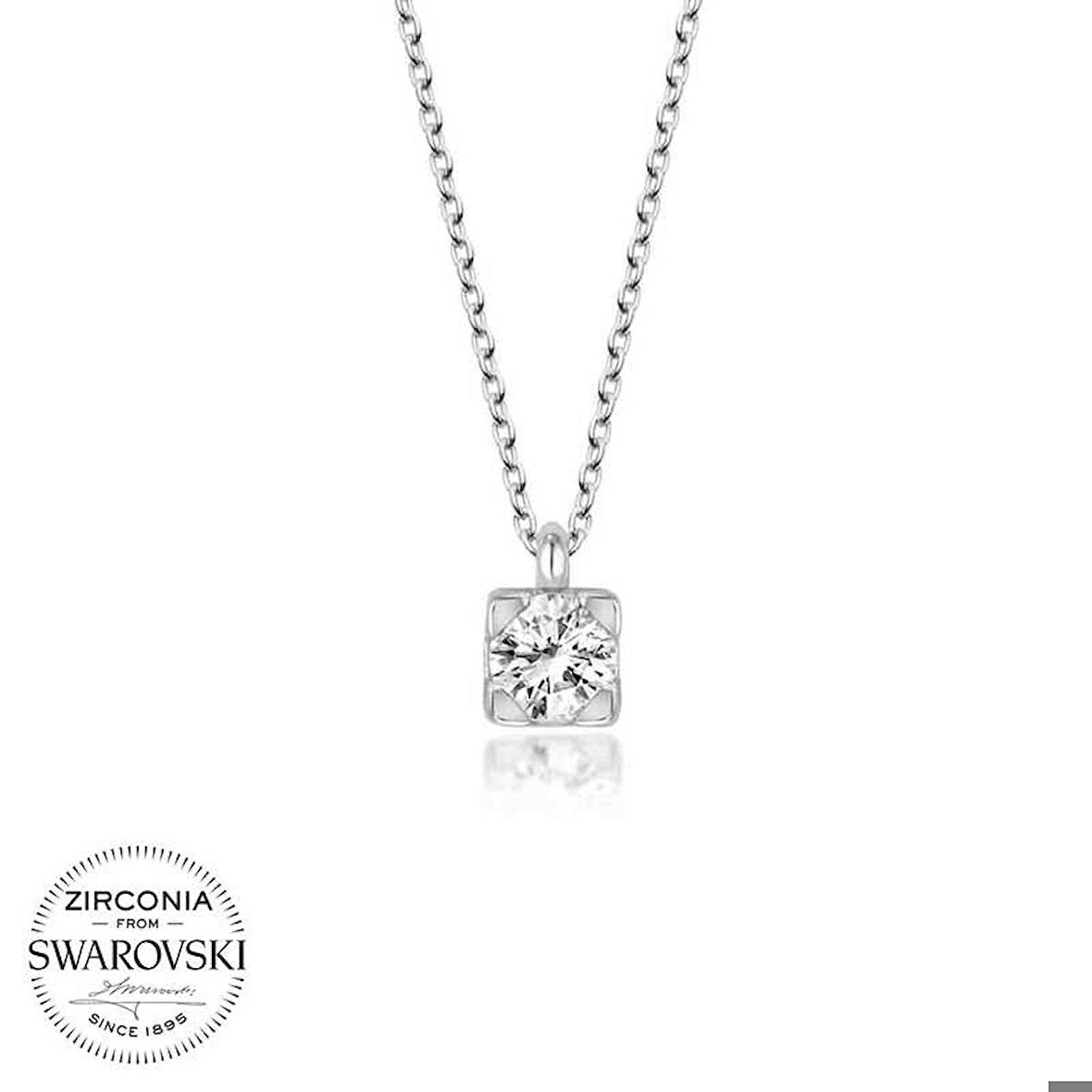 Ebuz Swarovski Taşlı Gümüş Tektaş Kadın Kolye