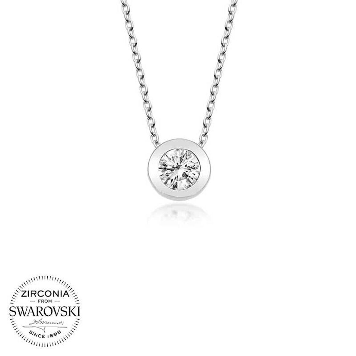 Ebuz Swarovski Taşlı Gümüş Tektaş Bayan Kolye