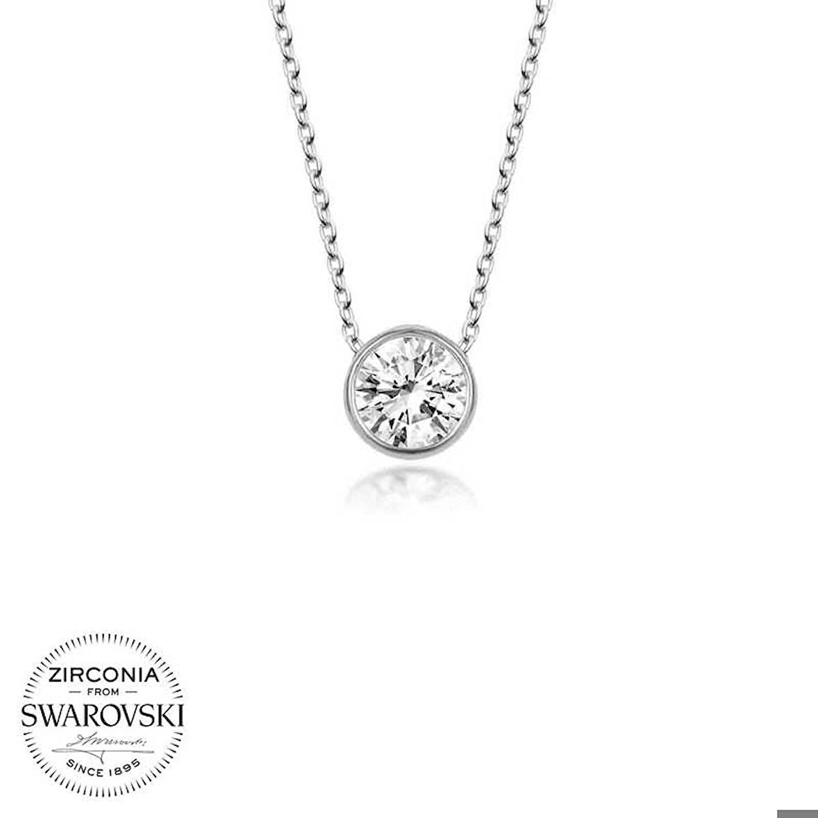 Ebuz Swarovski Taşlı Gümüş Tektaş Bayan Kolye
