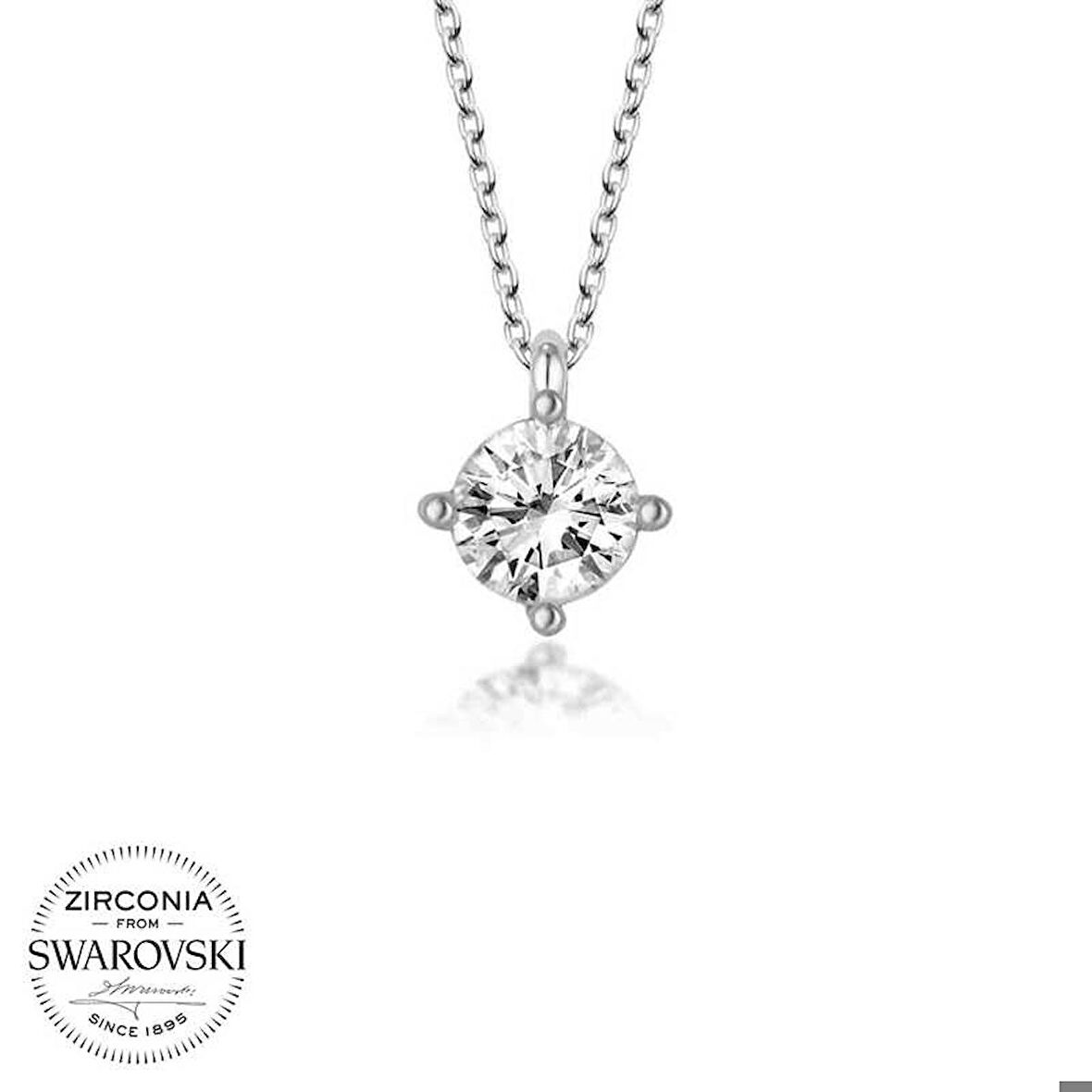 Ebuz Swarovski Taşlı Gümüş Tektaş Bayan Kolye