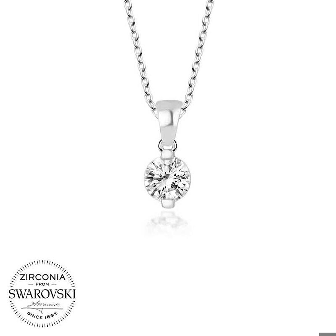 Ebuz Swarovski Taşlı Gümüş Tektaş Kadın Kolye