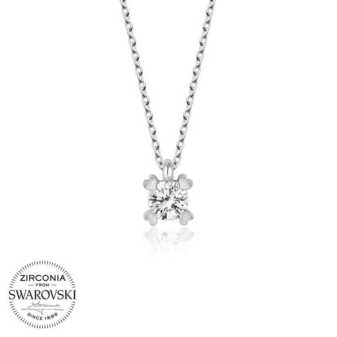 Ebuz Swarovski Taşlı Gümüş Tektaş Bayan Kolye