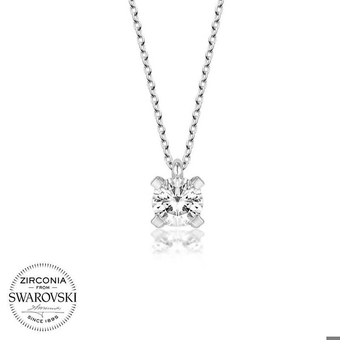 Ebuz Swarovski Taşlı Gümüş Tektaş Kadın Kolye