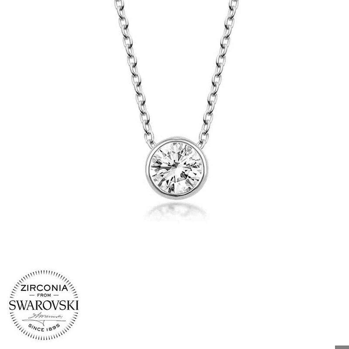 Ebuz Swarovski Taşlı Gümüş Tektaş Bayan Kolye