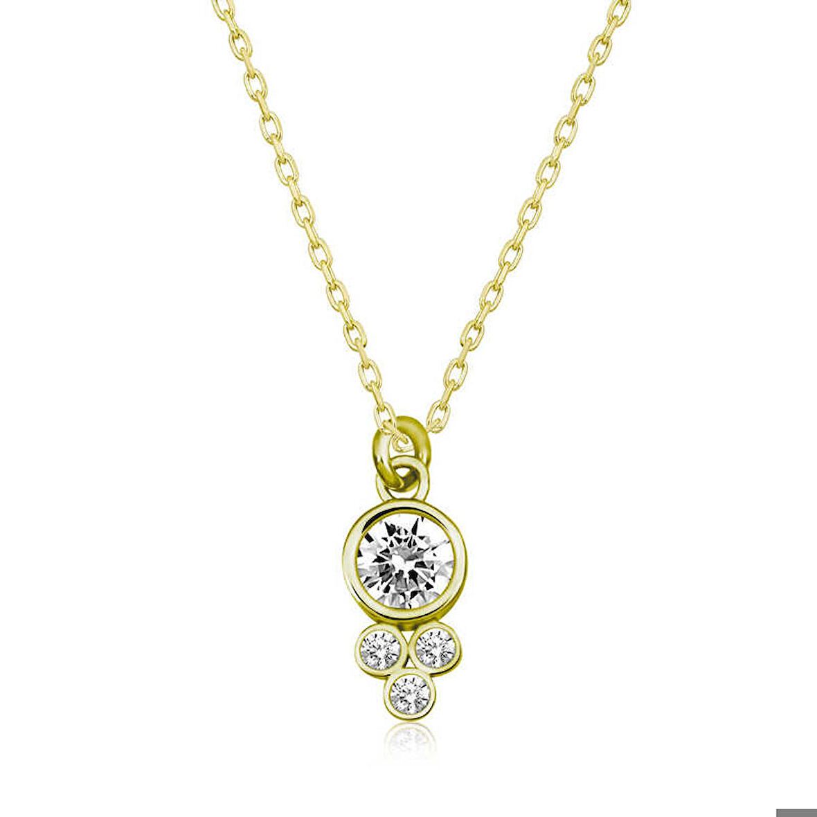 Ebuz Gümüş Gold Çiğ Damlası Yuvarlak Tektaş Kadın Kolye