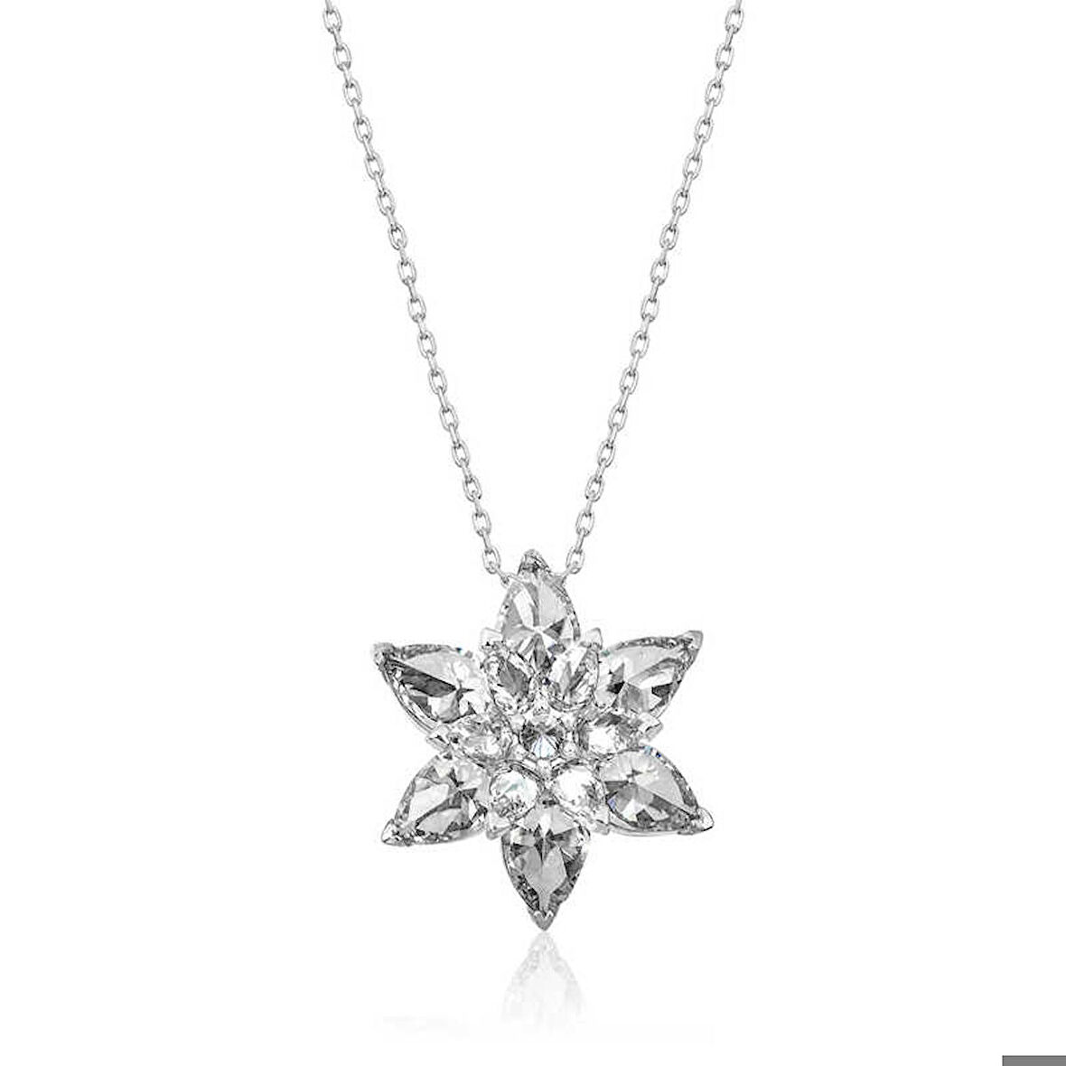 Ebuz Gümüş Beyaz Lotus Çiçeği Kadın Kolye