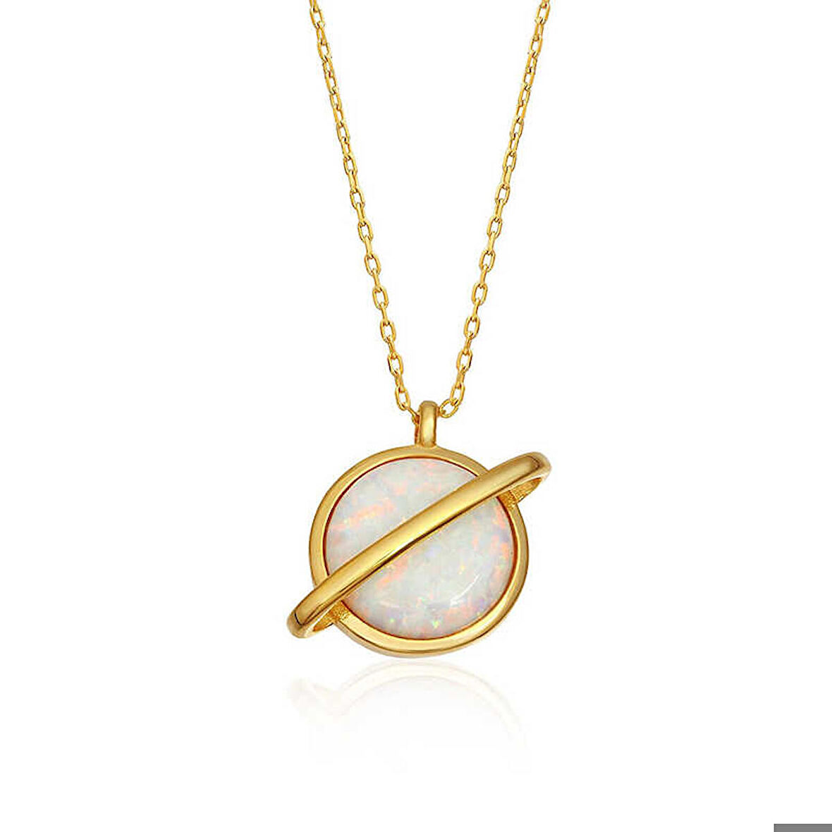 Ebuz Gümüş Gold Opal Taşlı Gezegen Bayan Kolye