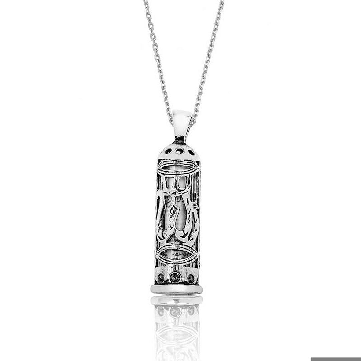 Ebuz Gümüş Silindir Cevşen Dualı Kolye