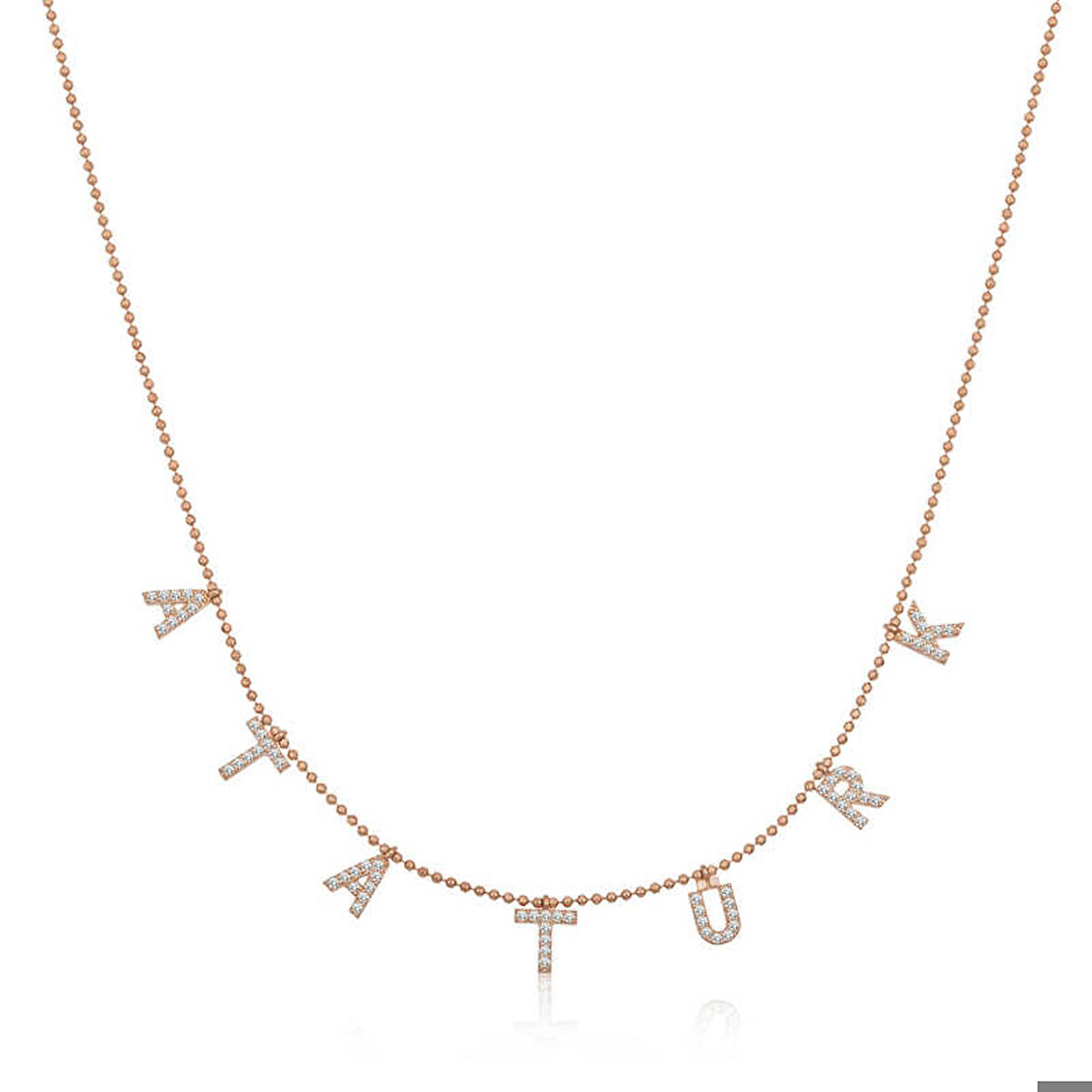 Ebuz Gümüş Rose Atatürk Yazılı Kadın Kolye