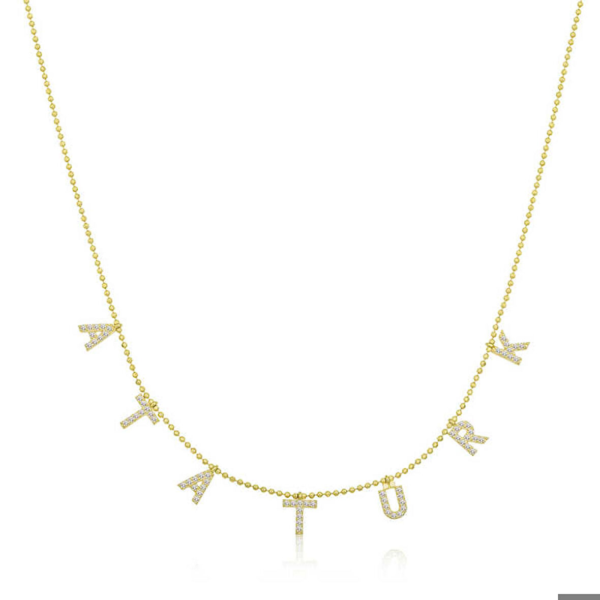 Ebuz Gümüş Gold Atatürk Yazılı Kadın Kolye