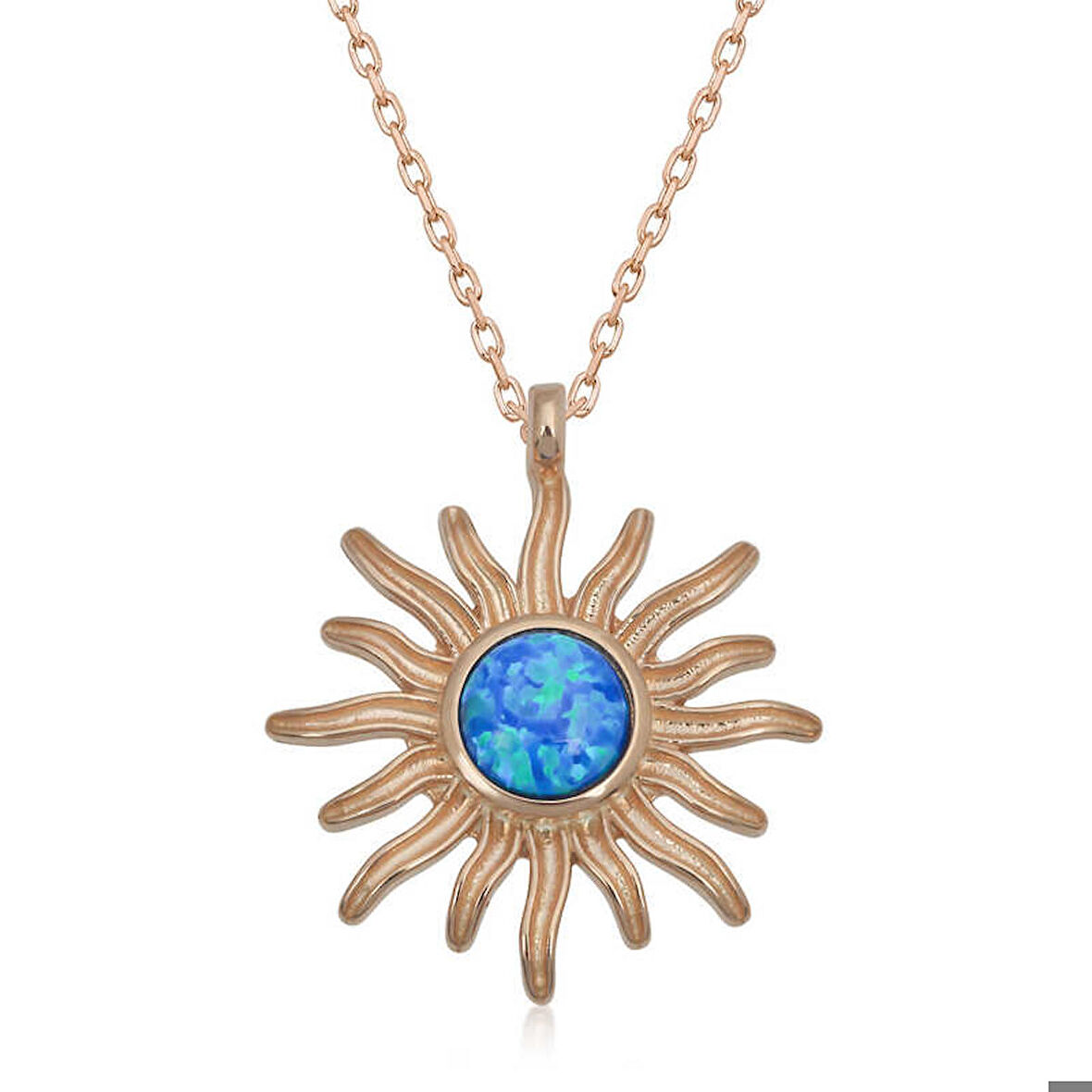 Ebuz ​Gümüş Rose Mavi Opal Taşlı Güneş Kadın Kolye