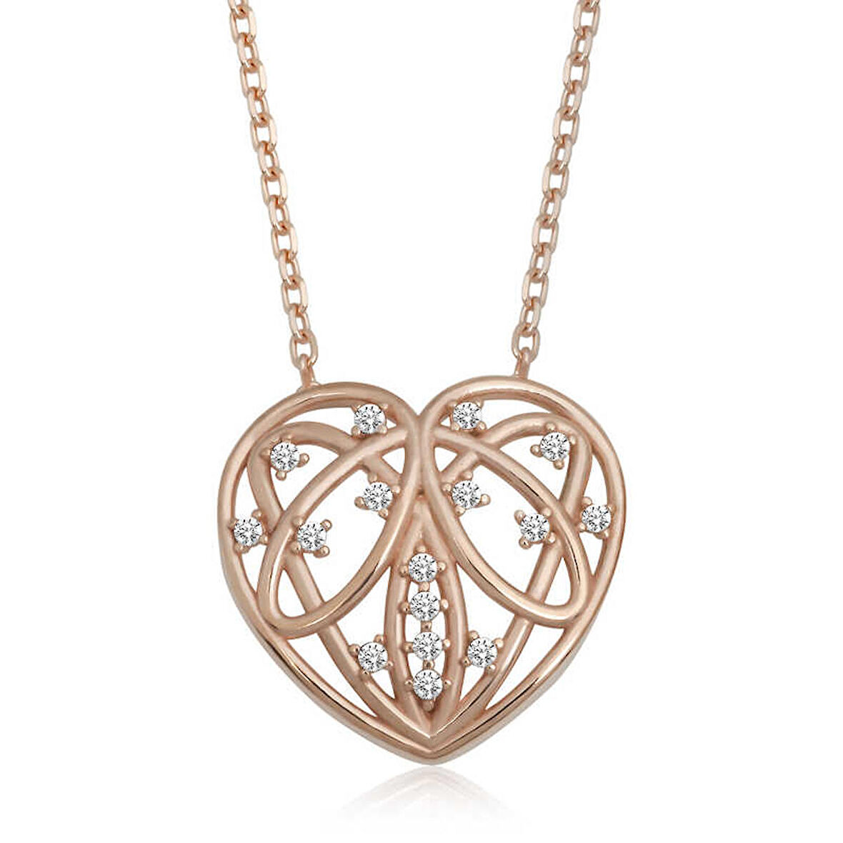 Ebuz Gümüş Rose Bombeli Kalp Kadın Kolye