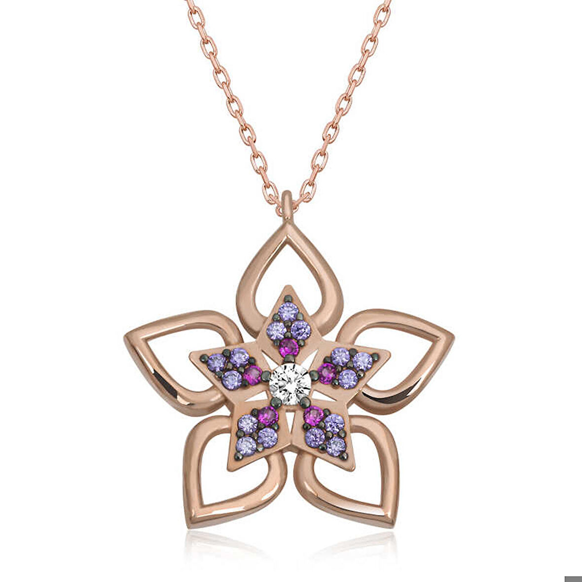 Ebuz ​Gümüş Rose Çiçek Kadın Kolye