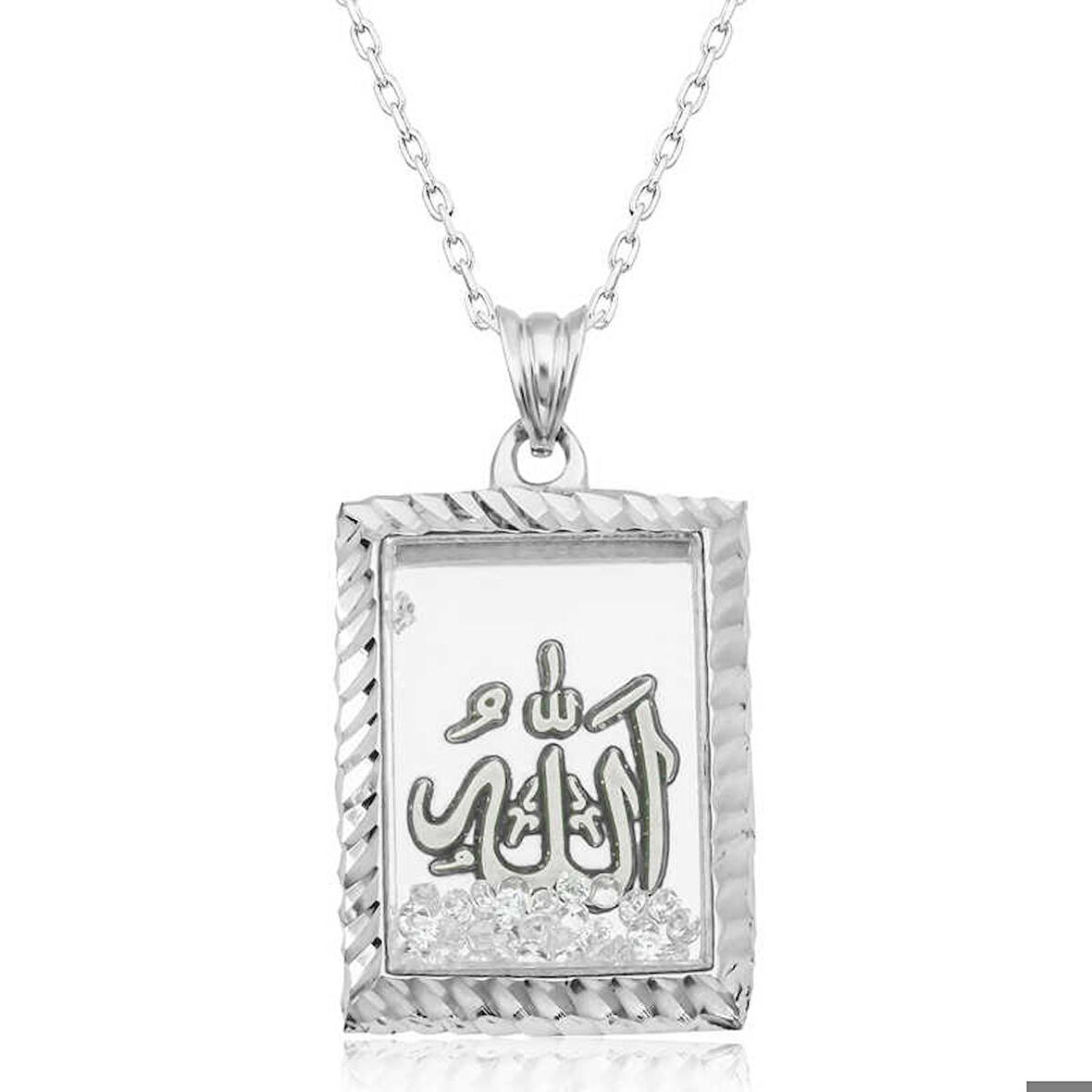 Ebuz Gümüş Allah Yazılı Kadın Kolye