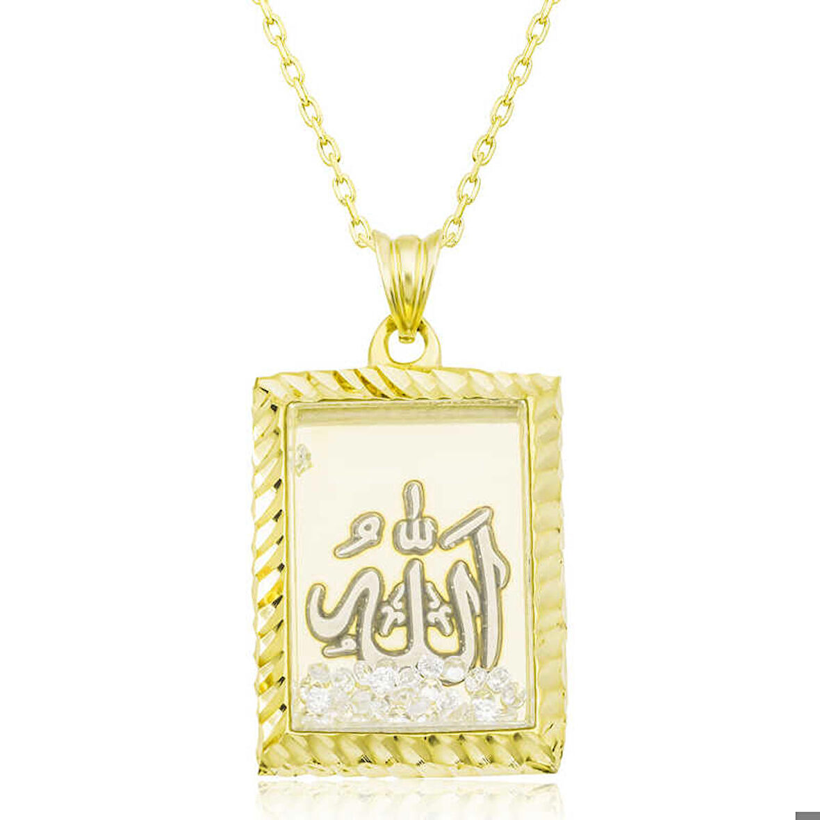 Ebuz Gümüş Gold Allah Yazılı Kadın Kolye