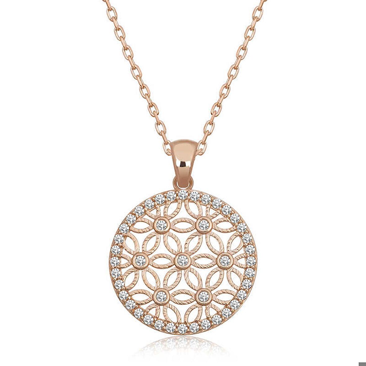 Ebuz Gümüş Rose Beyaz Taşlı Yaşam Çiçeği Kadın Kolye