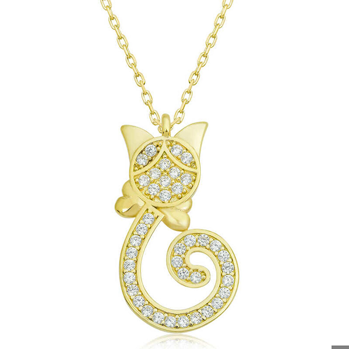 Ebuz Gümüş Gold Kedi Kadın Kolye