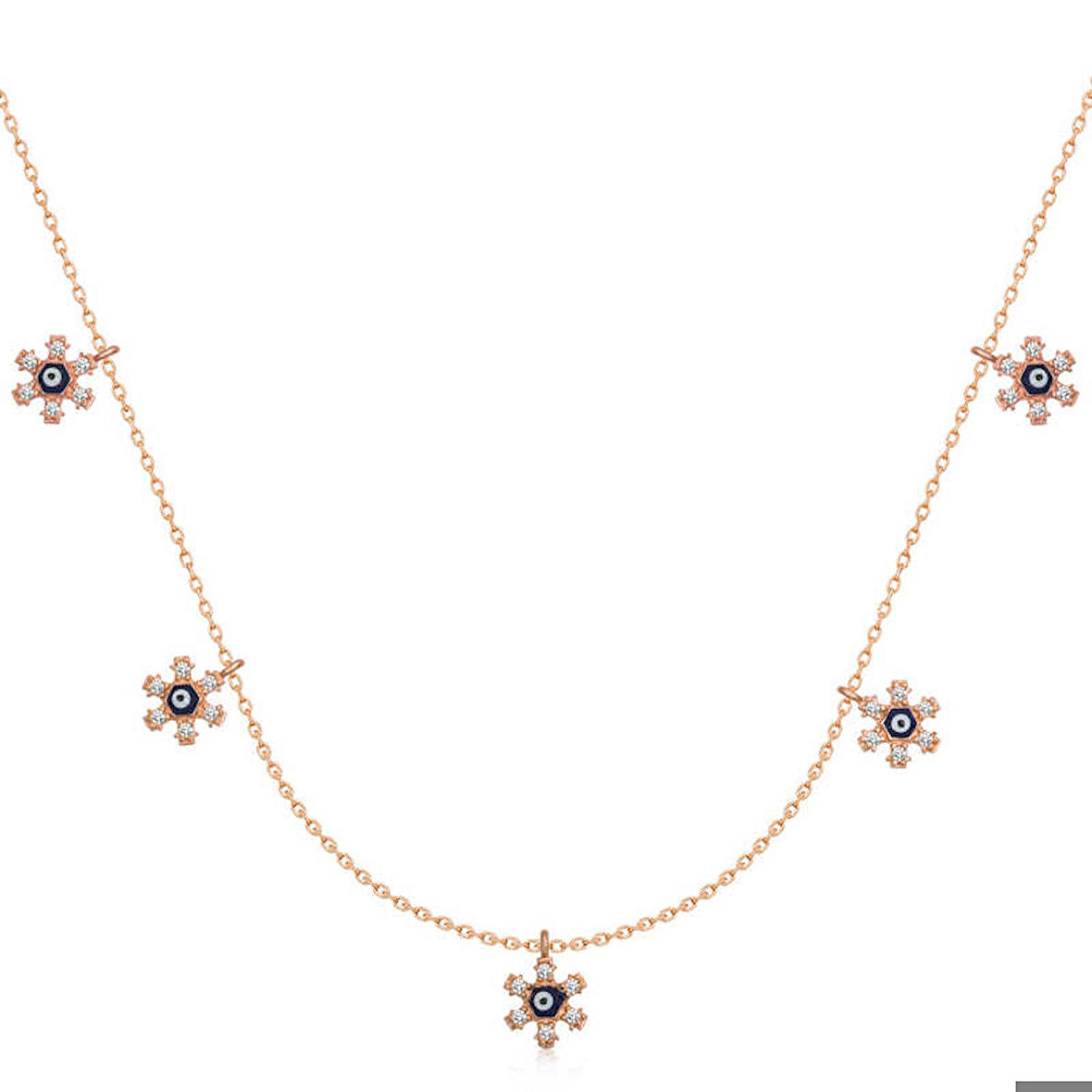 Ebuz Gümüş Rose Çiçek Nazarlı Şans Kadın Kolye