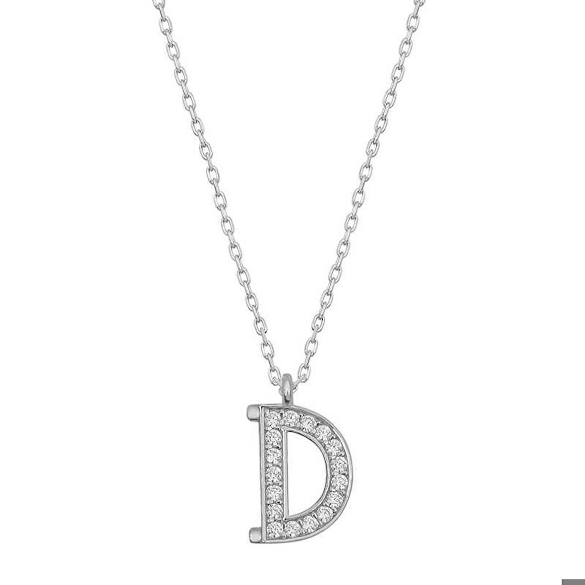 Ebuz Gümüş Rodyum D Harfi Kadın Kolye
