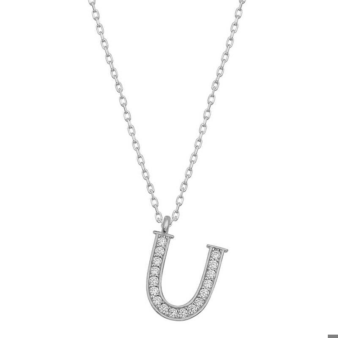 Ebuz Gümüş Rodyum U Harfi Kadın Kolye