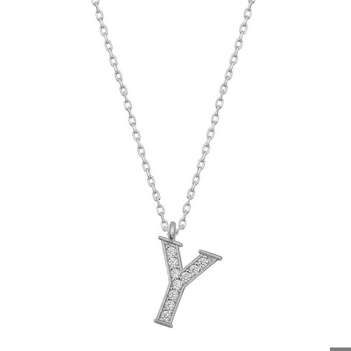 Ebuz Gümüş Rodyum Y Harfi Kadın Kolye