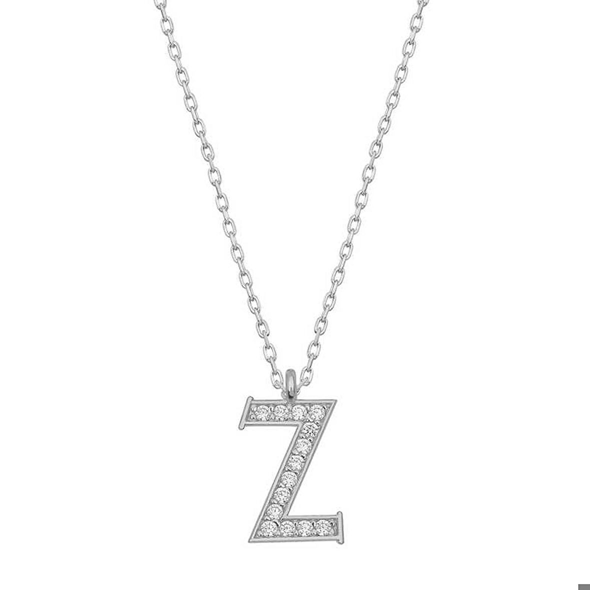 Ebuz Gümüş Rodyum Z Harfi Kadın Kolye