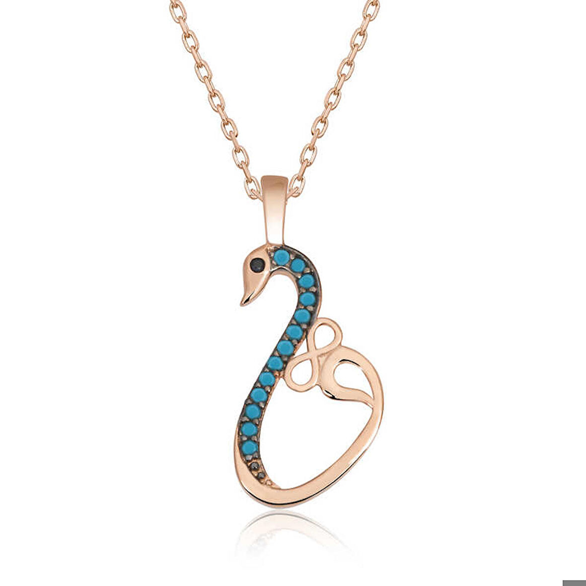 Ebuz Gümüş Rose Sonsuzluk Kadın Kuğu Kolye