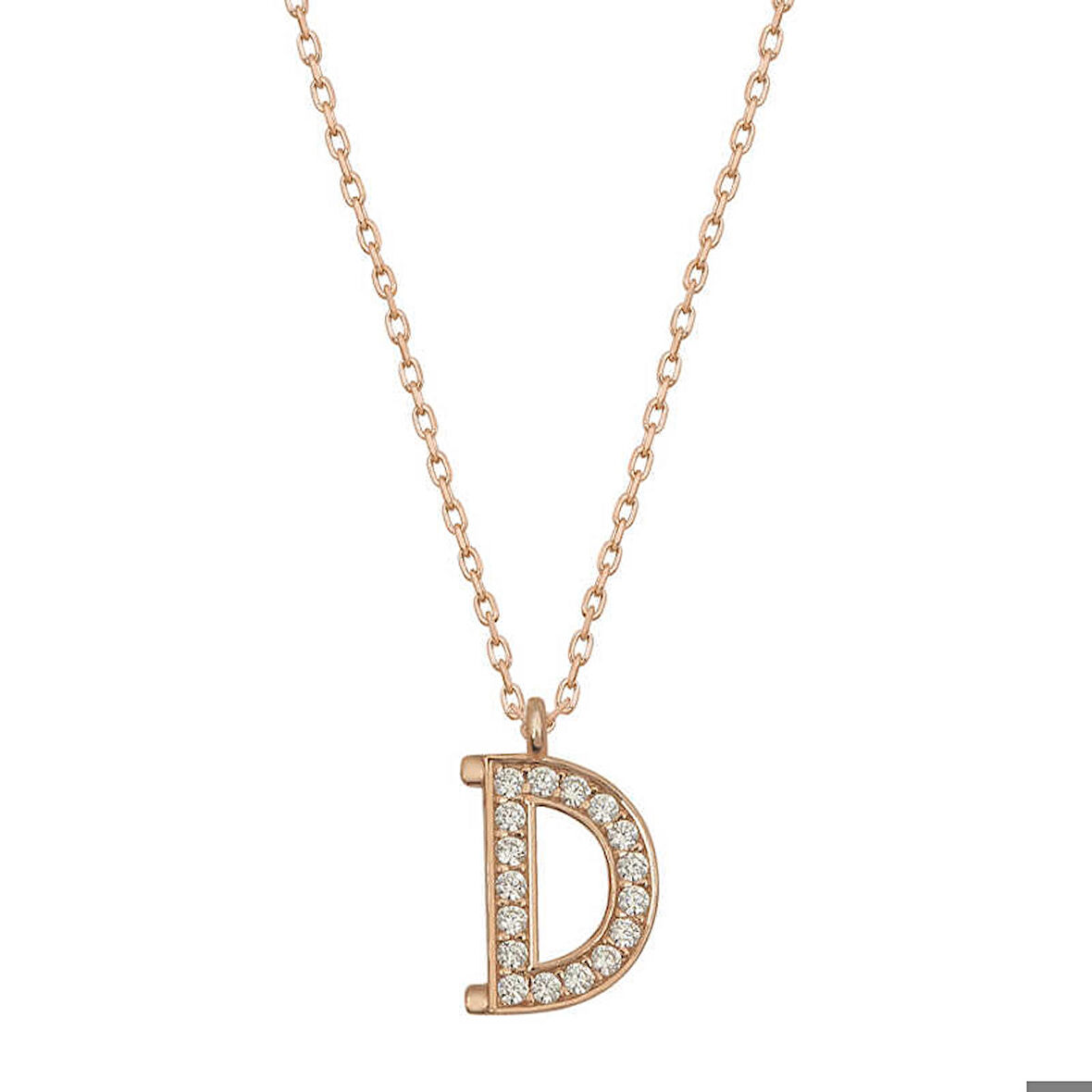 Ebuz Gümüş Rose D Harfi Kadın Kolye