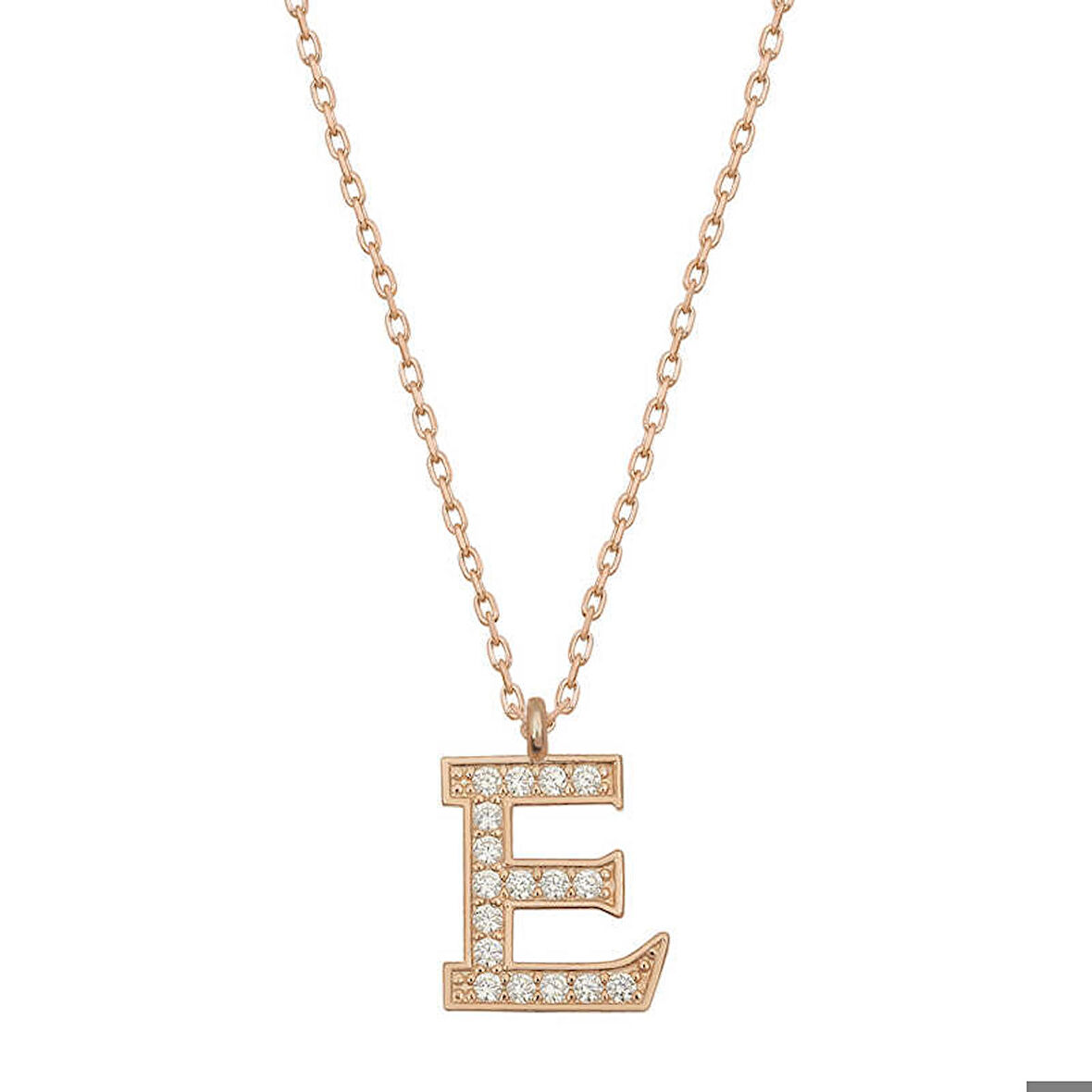 Ebuz Gümüş Rose E Harfi Kadın Kolye