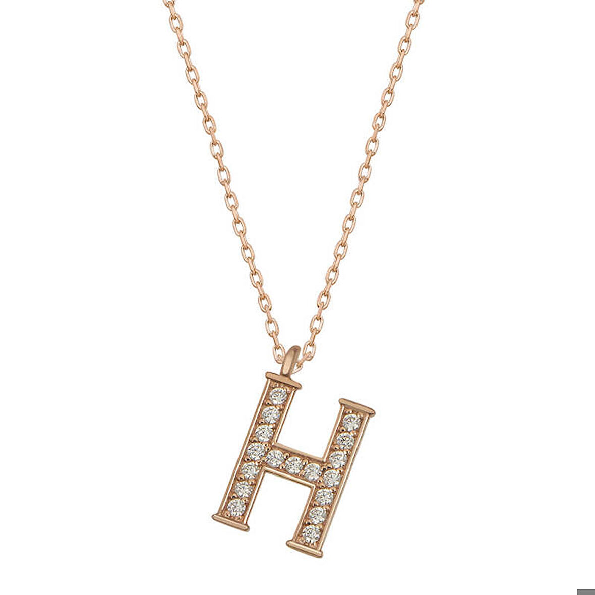 Ebuz Gümüş Rose H Harfi Kadın Kolye