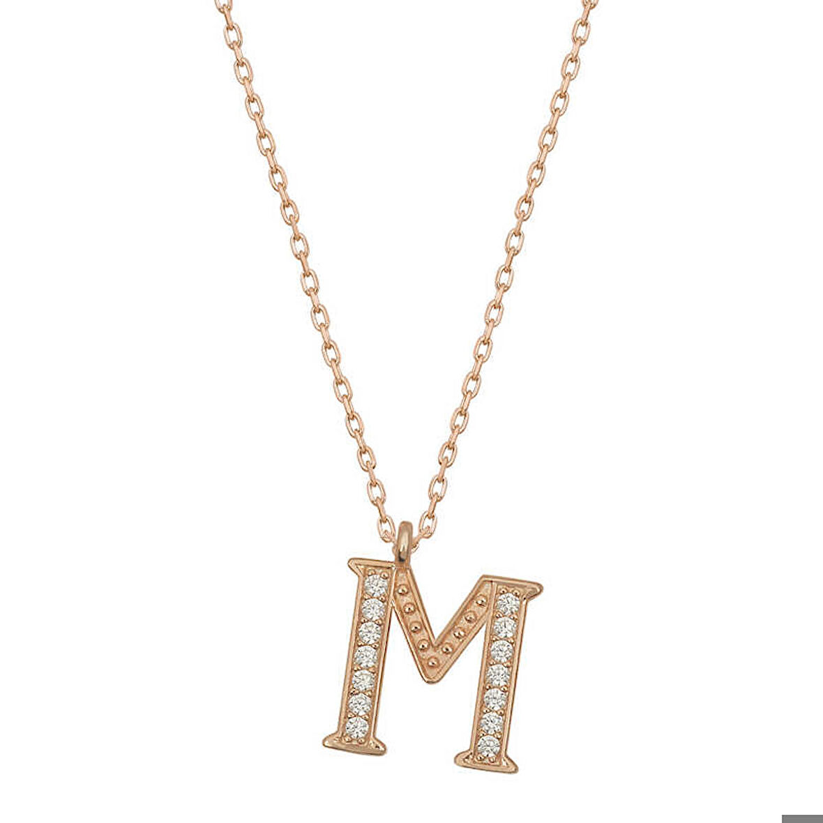 Ebuz Gümüş Rose M Harfi Kadın Kolye
