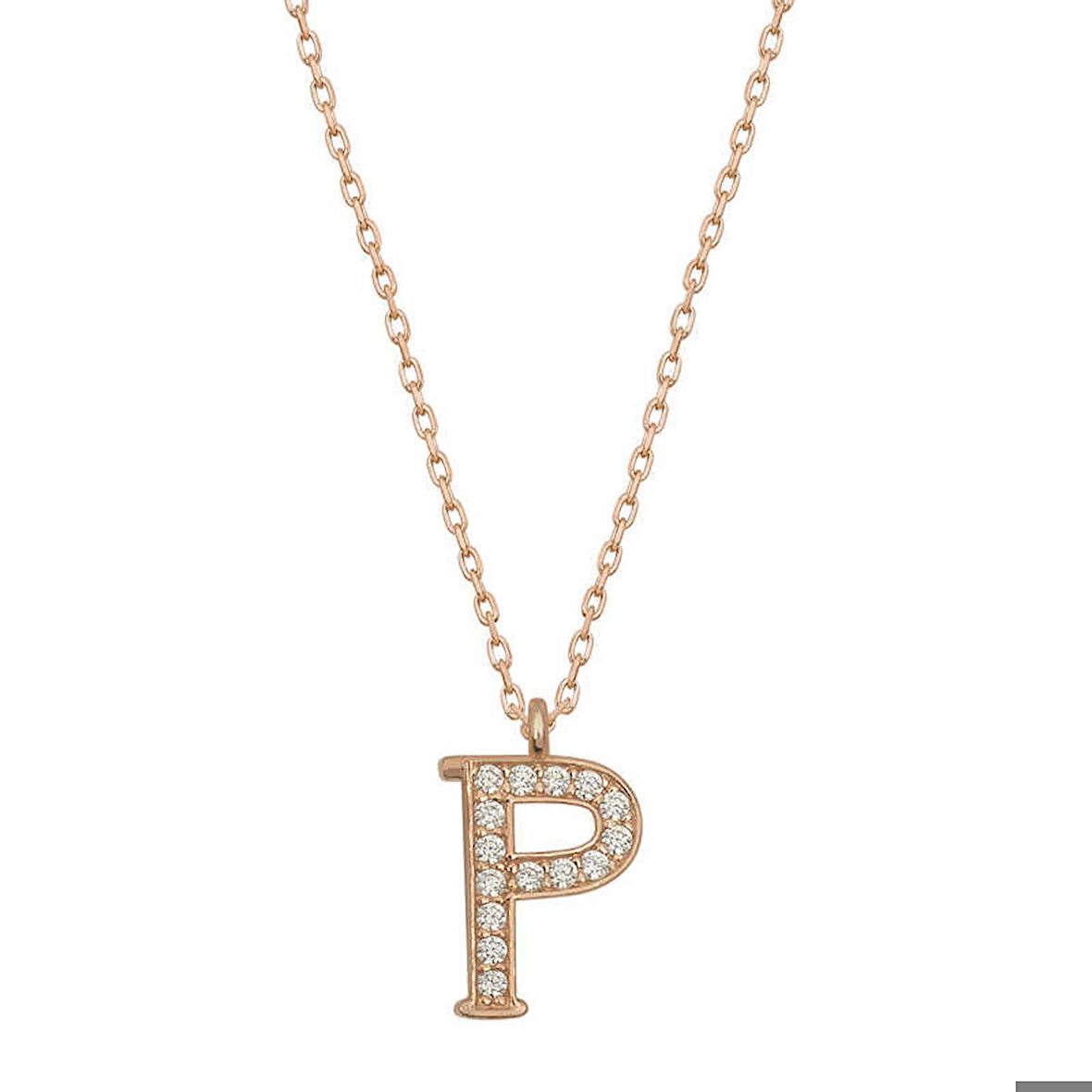 Ebuz Gümüş Rose P Harfi Kadın Kolye