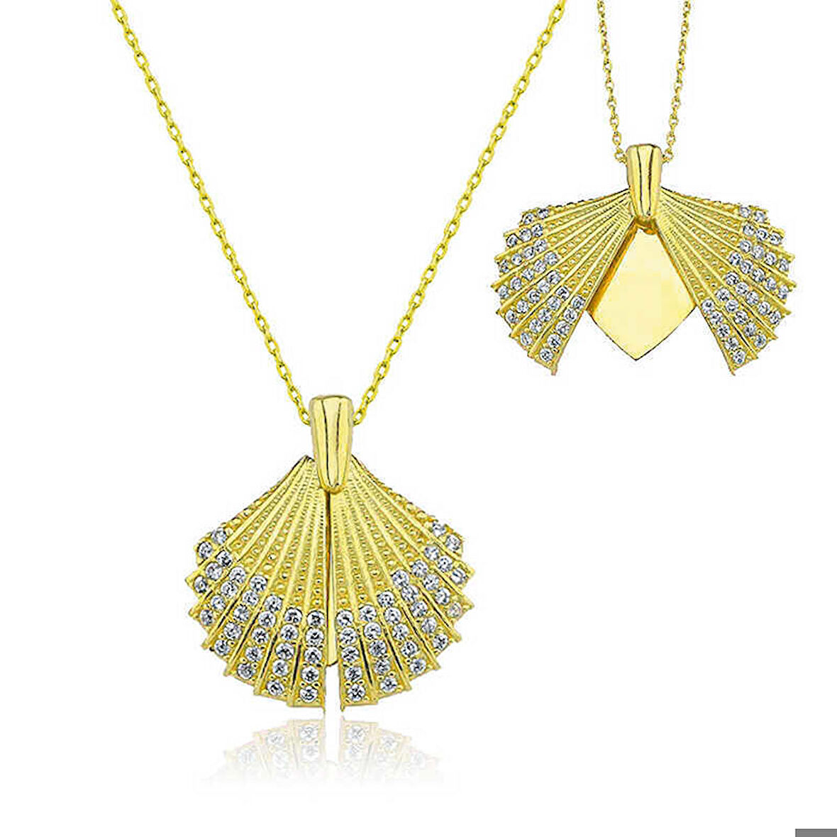 Ebuz Gümüş Gold Kişiye Özel İstiridye Kadın Kolye