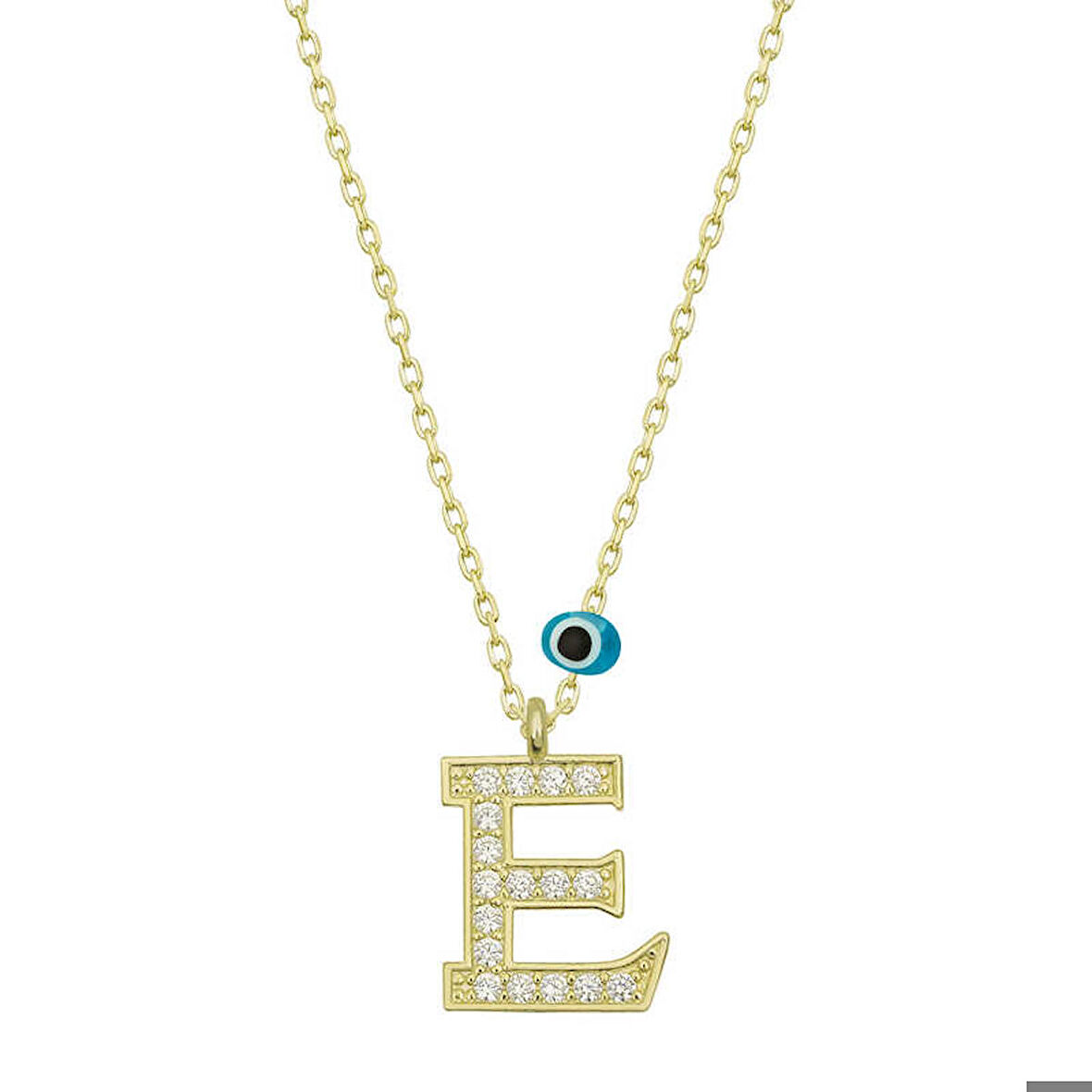 Ebuz Gümüş Nazar Gold E Harfi Kadın Kolye